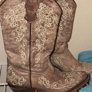Kids Embroidered Tan Cowboy Boots